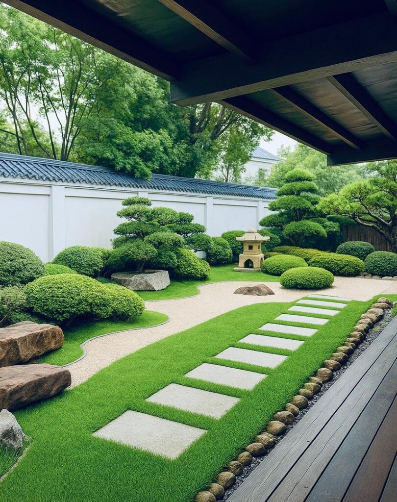laman zen jepun menggunakan Rumput Japanese Grass
